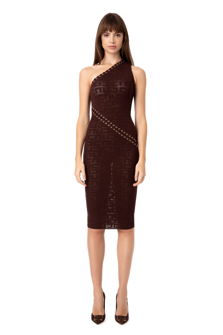 Calf-length dress with net stitch logo - Dresses | Elisabetta Franchi® Outlet