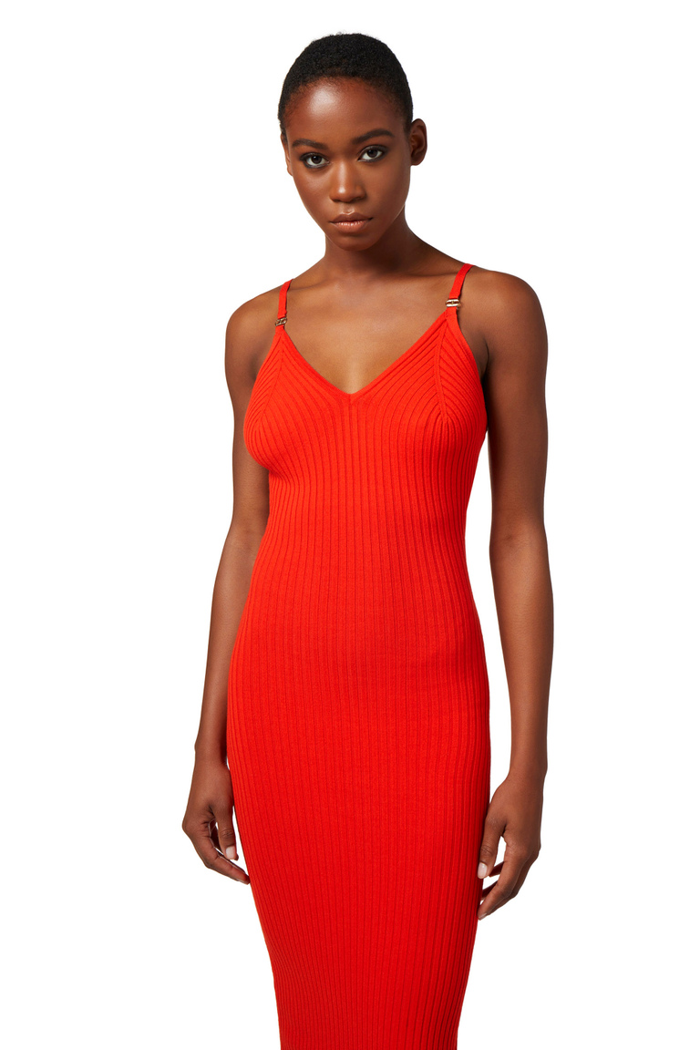 Midi dress in ribbed viscose fabric with shoulder straps - Sheath Dresses | Elisabetta Franchi® Outlet