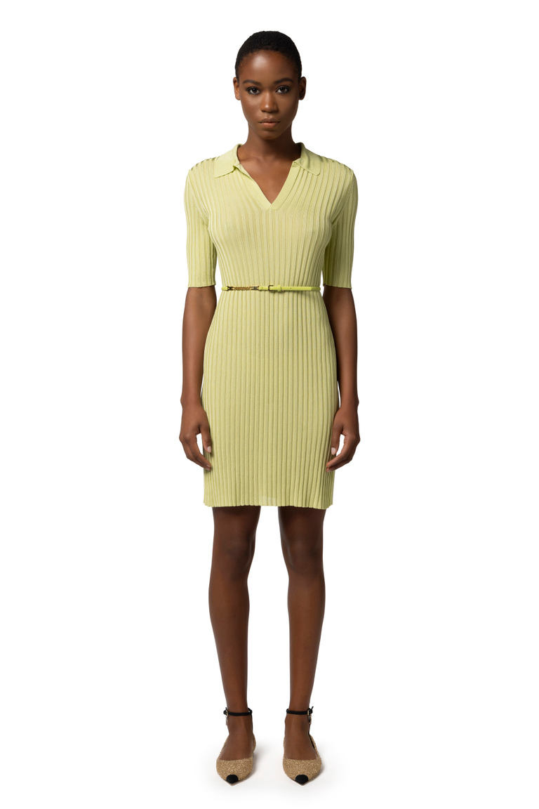Shiny ribbed viscose mini-dress - Dresses | Elisabetta Franchi® Outlet