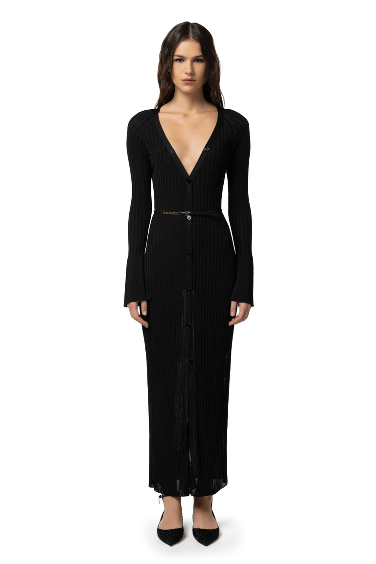 Abito midi in viscosa lucida a coste - Tubino | Elisabetta Franchi® Outlet