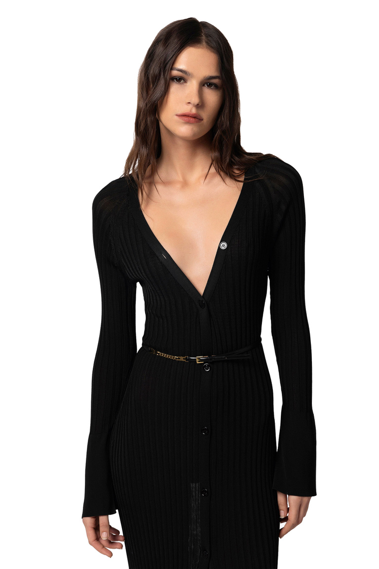 Abito midi in viscosa lucida a coste - Tubino | Elisabetta Franchi® Outlet