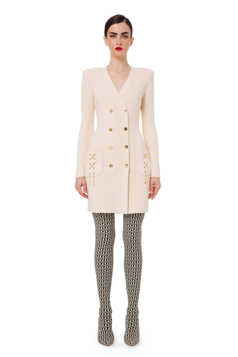 Zweireihiges Mantelkleid mit sich überkreuzenden Ketten - Robe Manteau | Elisabetta Franchi® Outlet