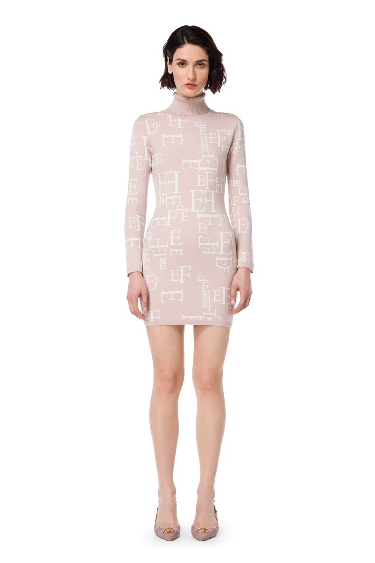Polo neck dress with lettering print - Knitted Dresses | Elisabetta Franchi® Outlet