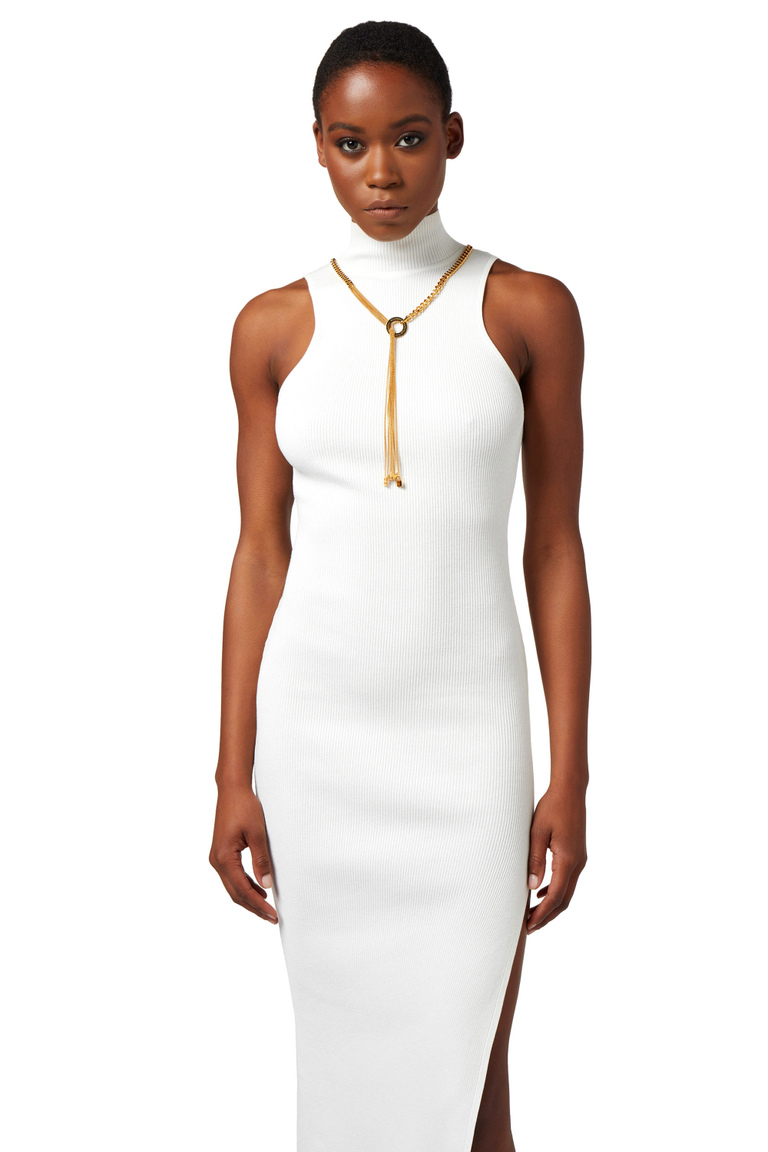 Midi dress in ribbed viscose fabric with back cut-out - Dresses | Elisabetta Franchi® Outlet