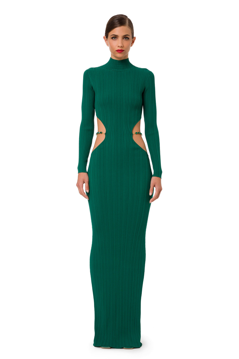 Knit long dress with cut-out and stones - Red Carpet | Elisabetta Franchi® Outlet