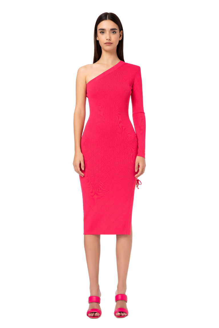 One-shoulder knitted calf-length dress - Dresses | Elisabetta Franchi® Outlet