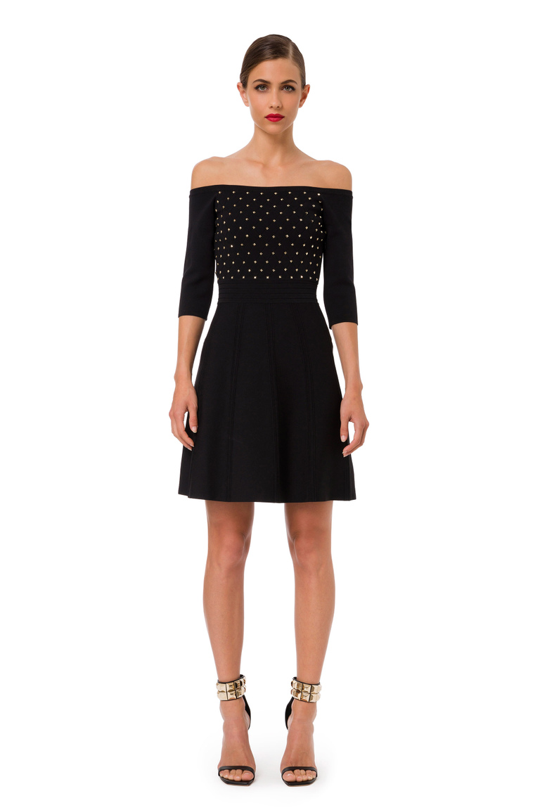 Knit dress with diamond pattern and studs - Knitted dresses | Elisabetta Franchi® Outlet