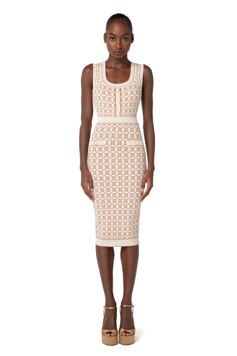 Midi-Kleid aus Jacquard-Strick mit Logo - Etuikleider | Elisabetta Franchi® Outlet