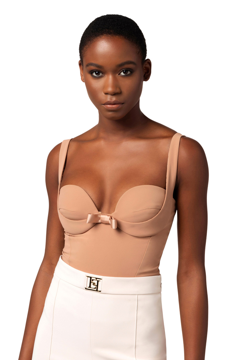 Body aus Crêpe mit Satin-Schleifen - Bodysuits | Elisabetta Franchi® Outlet