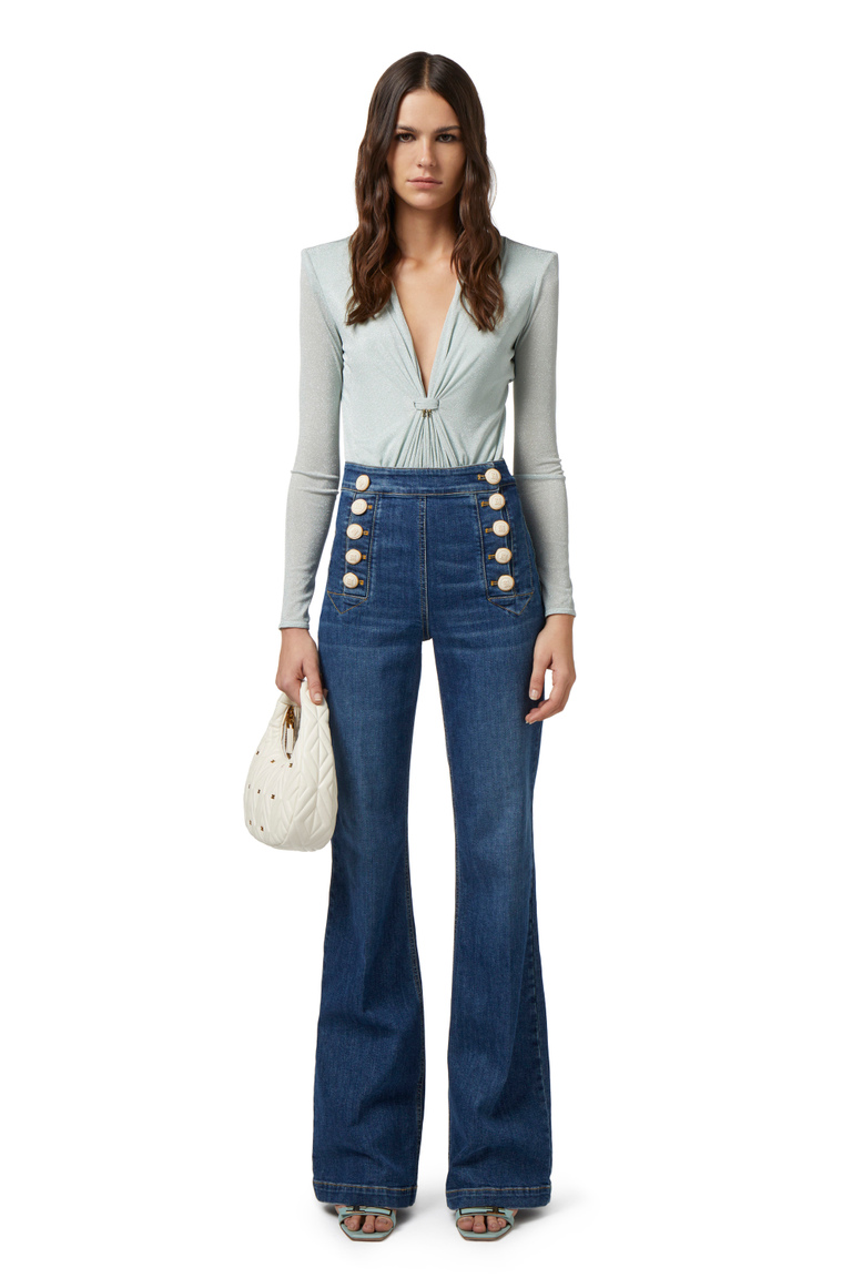 Body aus Lurex-Jersey mit Ausschnitt - Bodysuits | Elisabetta Franchi® Outlet