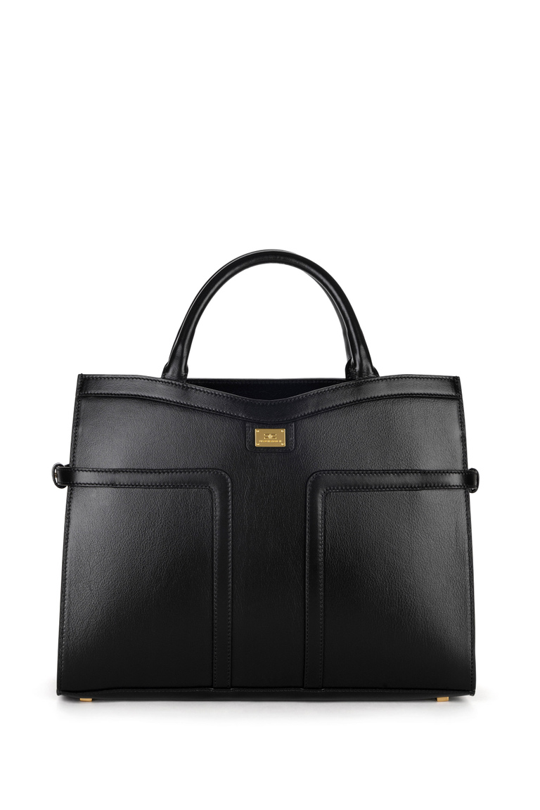 Small tote bag with handle in semi-gloss leather - Hand Bags | Elisabetta Franchi® Outlet