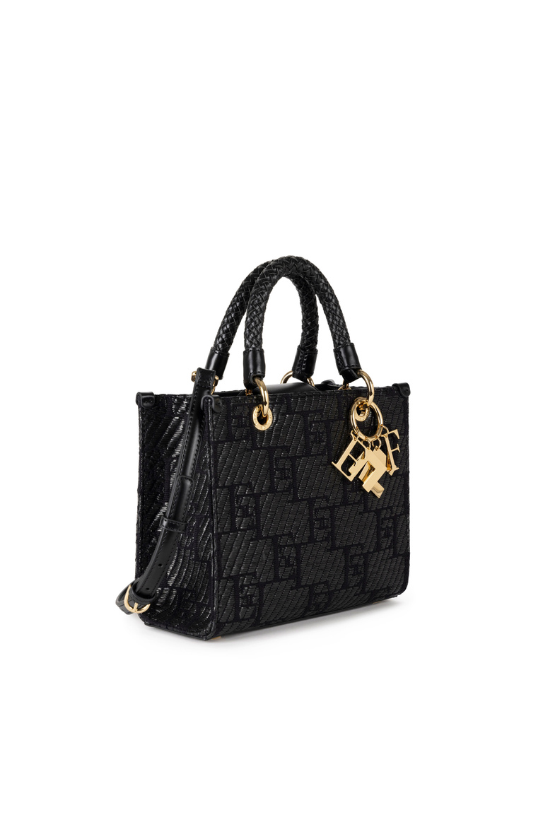 Small shopper bag in jacquard raffia with charms - Hand Bags | Elisabetta Franchi® Outlet