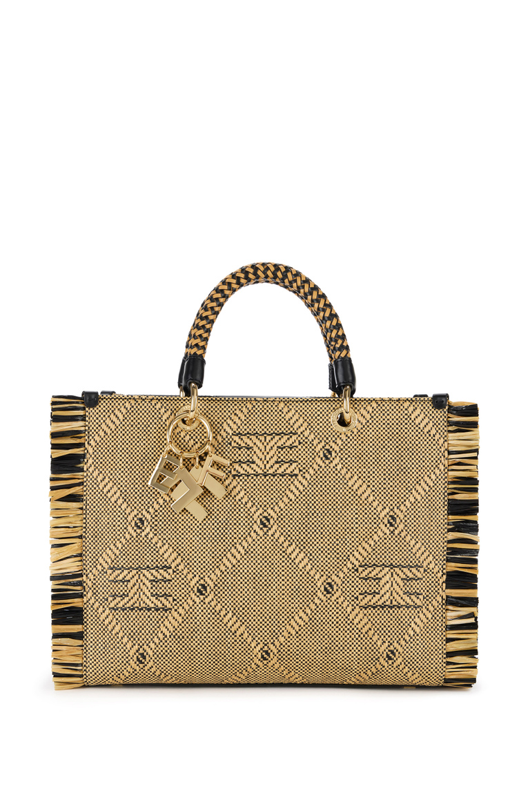 Mini tote bag in raffia with fringes - Bags | Elisabetta Franchi® Outlet