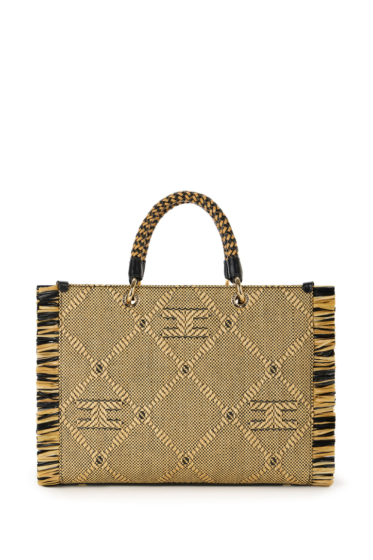 Mini tote bag in raffia with fringes - Hand Bags | Elisabetta Franchi® Outlet