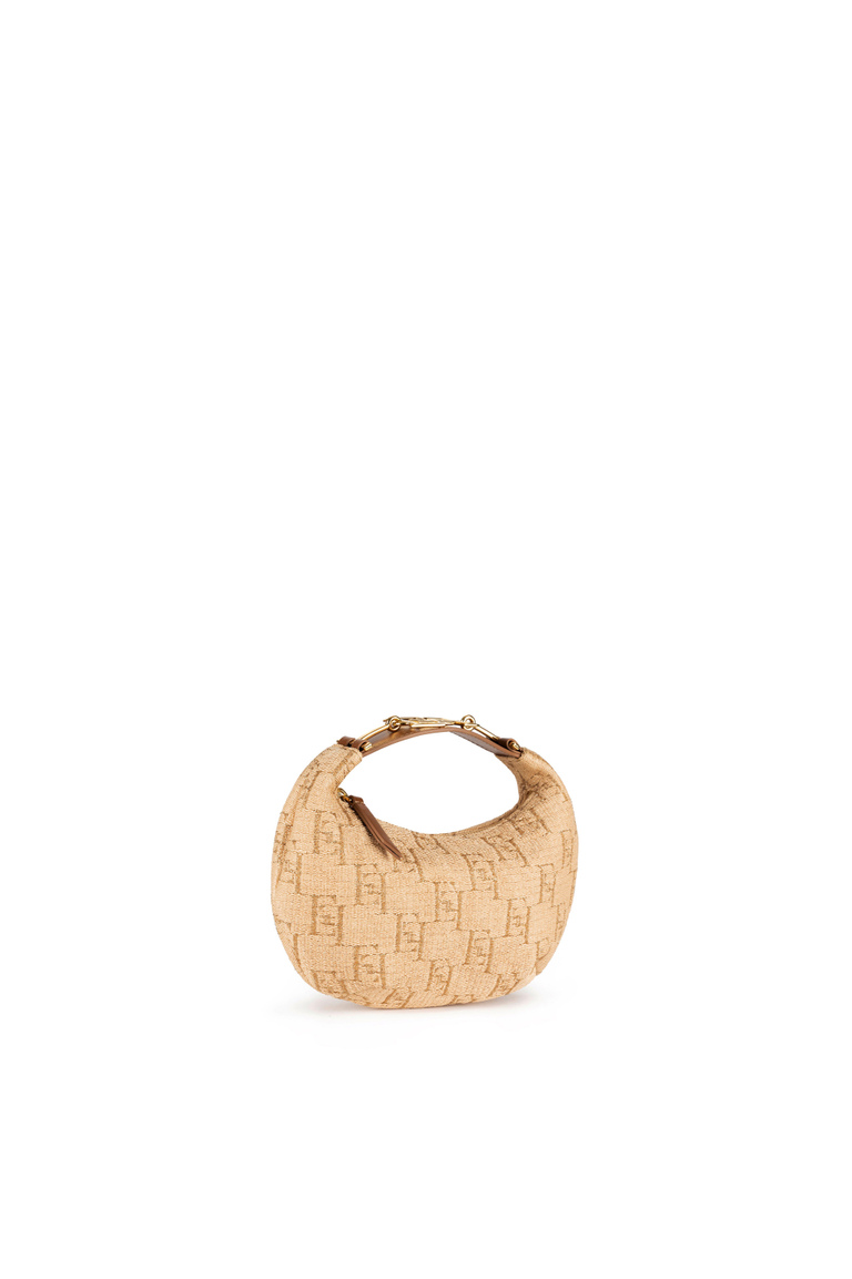 Small hobo bag in jacquard raffia with metal horsebit - Hand Bags | Elisabetta Franchi® Outlet