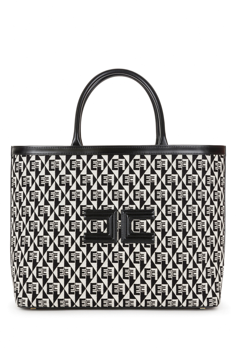 Shopper bag with jacquard diamond print to be carried over the shoulder - Hand Bags | Elisabetta Franchi® Outlet