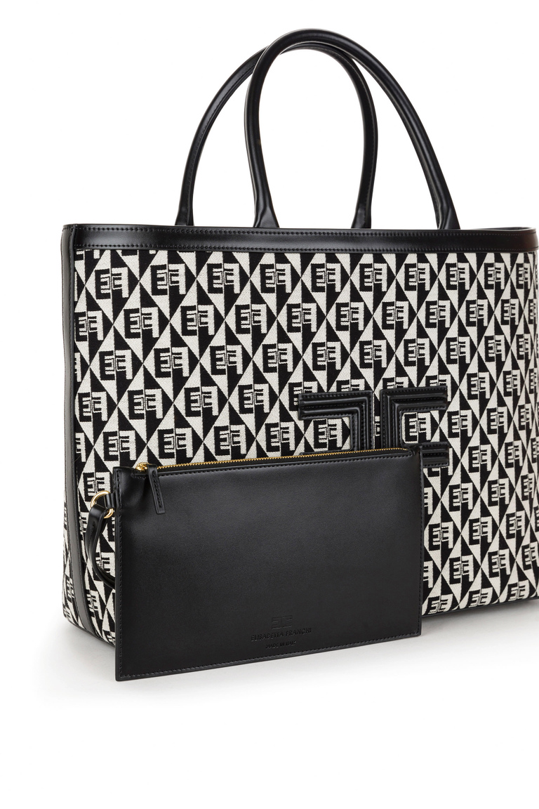 Shopper bag with jacquard diamond print to be carried over the shoulder - Hand Bags | Elisabetta Franchi® Outlet