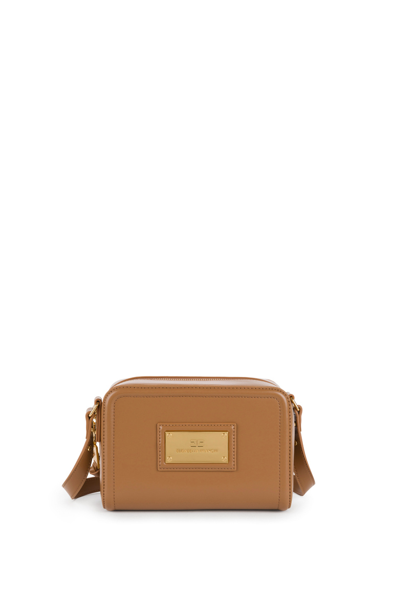 Shoulder bag with logoed gold plaque - Bags | Elisabetta Franchi® Outlet