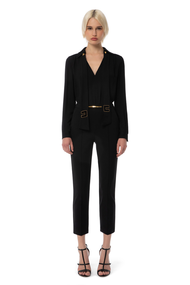 Blouse in viscose fabric with scarf - Shirts and Blouses | Elisabetta Franchi® Outlet