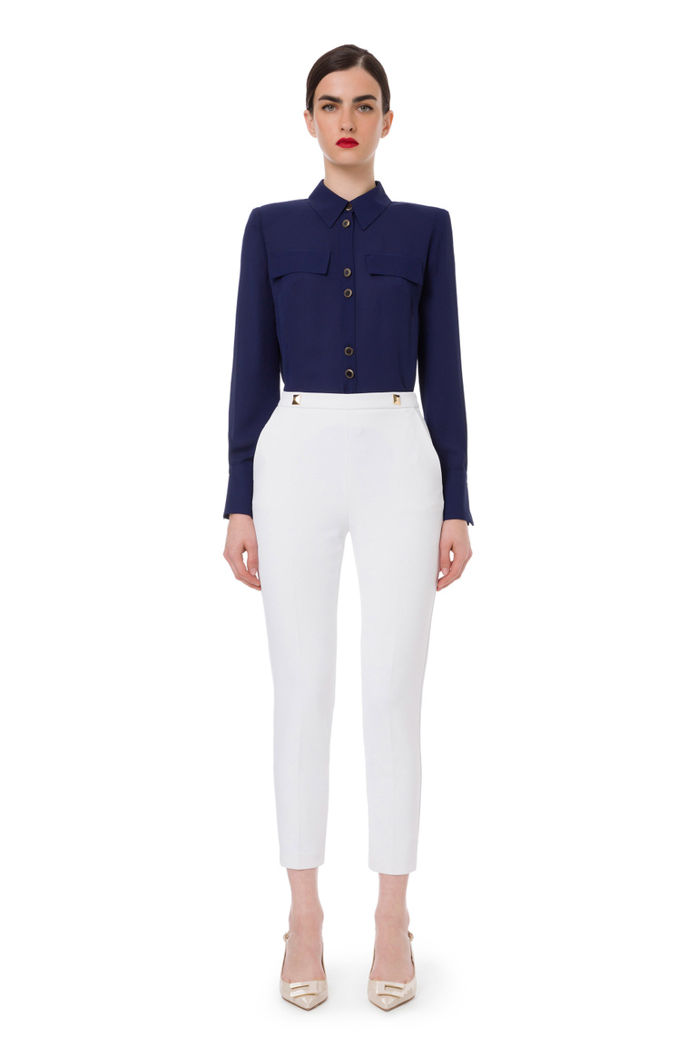 Long sleeve blouse in georgette fabric with micro buttons - Blouses | Elisabetta Franchi® Outlet
