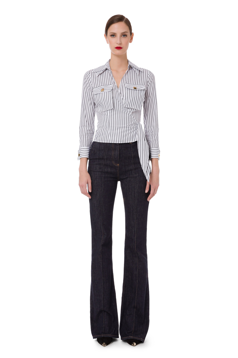 Cropped shirt in cotton poplin fabric - Shirts | Elisabetta Franchi® Outlet