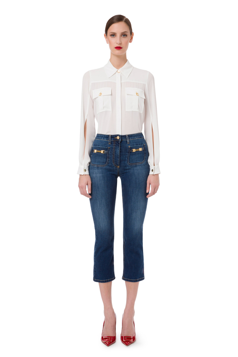 Camicia in georgette con logo charms - Shirts and Blouses | Elisabetta Franchi® Outlet