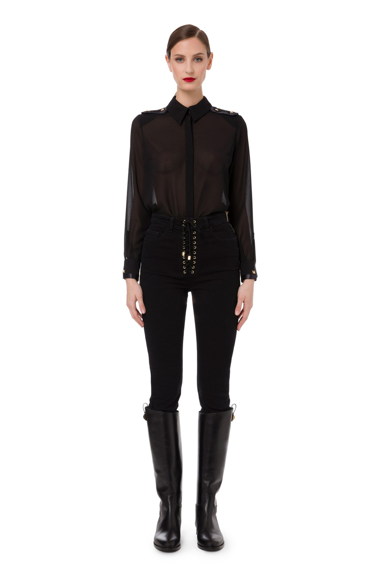 Blouse in georgette fabric with satin flashes - Blouses | Elisabetta Franchi® Outlet