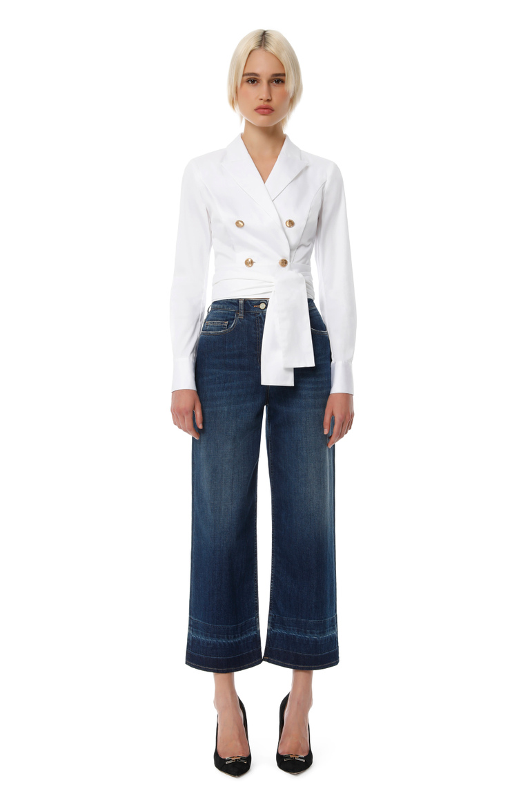 Cotton shirt with sash - Shirts and Blouses | Elisabetta Franchi® Outlet