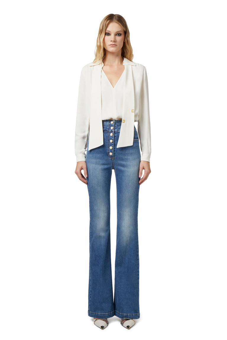 Blouse in viscose georgette fabric with lettering foulard scarf - Shirts and Blouses | Elisabetta Franchi® Outlet