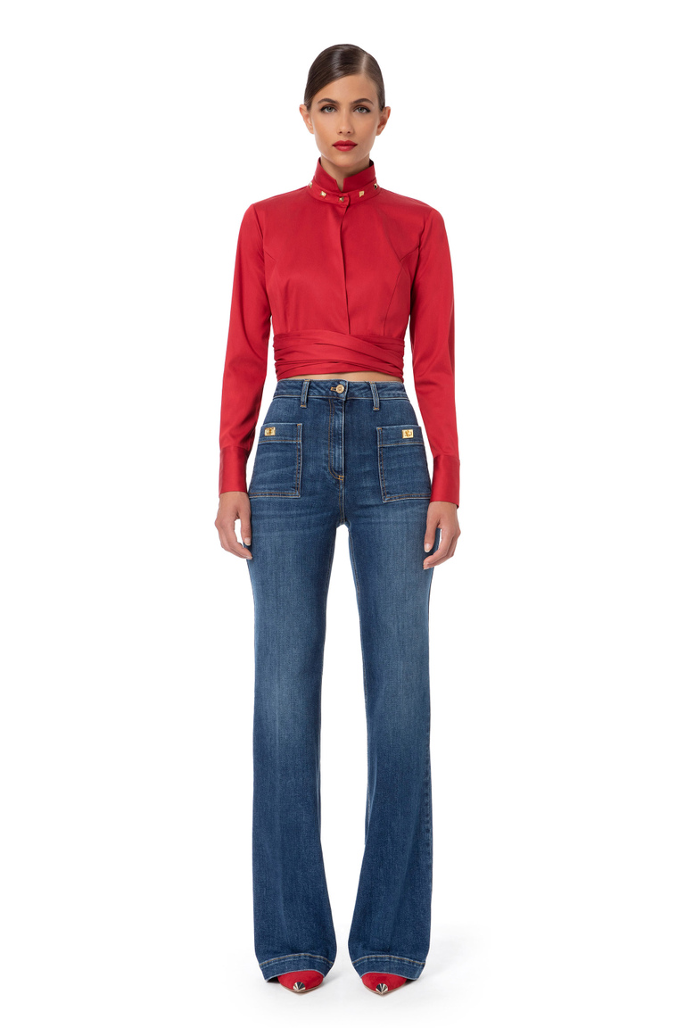 Cropped crossover shirt with studs - Shirts and Blouses | Elisabetta Franchi® Outlet