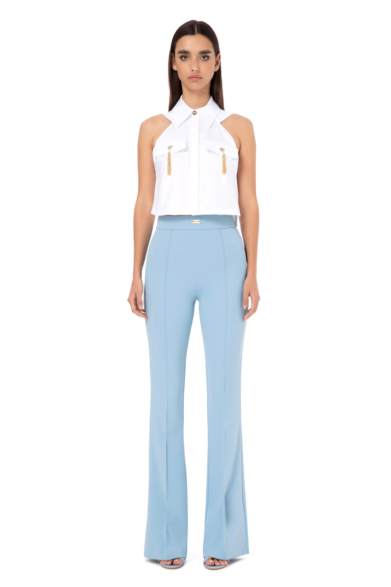 Cropped sleeveless shirt with a boxy line - Shirts | Elisabetta Franchi® Outlet