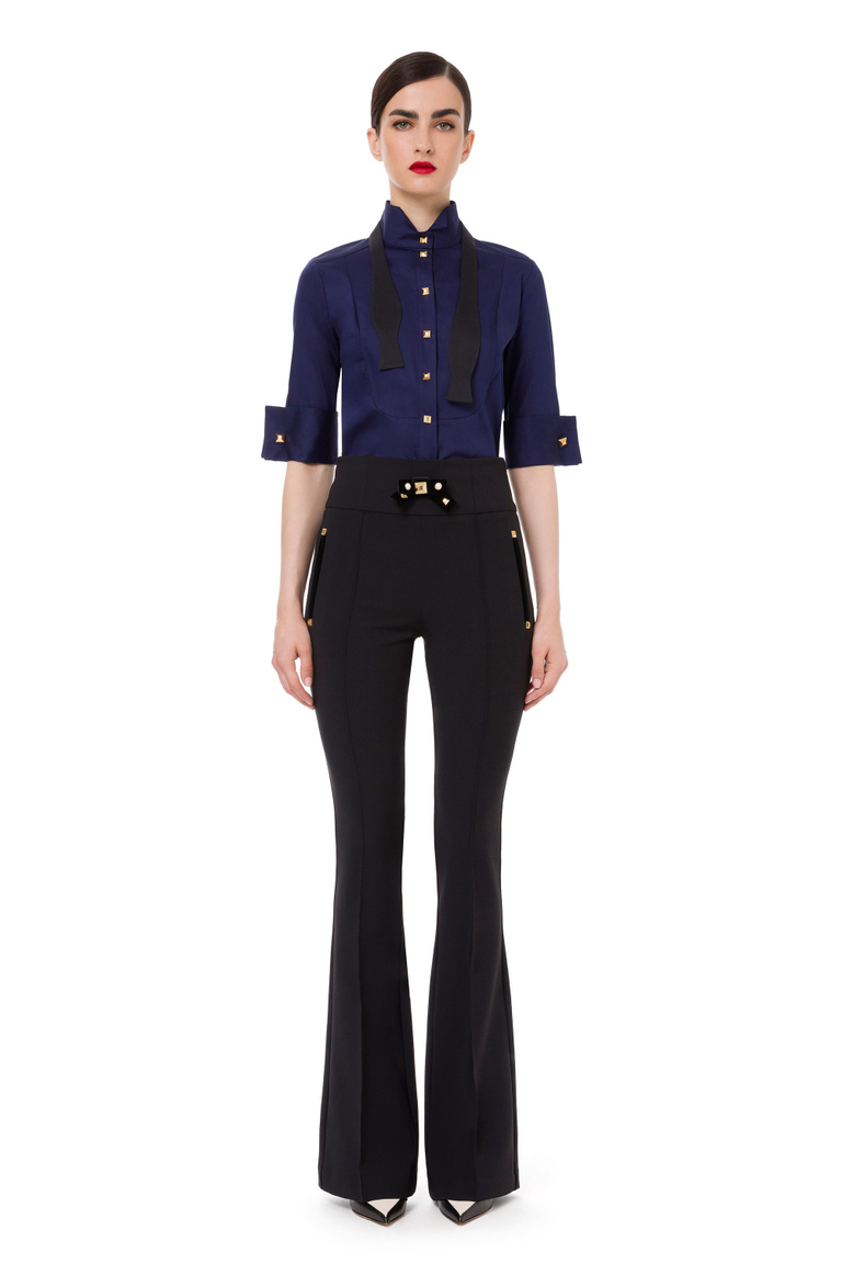 Short-sleeved shirt with studs and articulated bow tie - Shirts | Elisabetta Franchi® Outlet