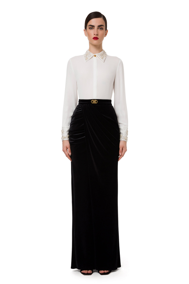 Long-sleeved shirt with pearl details - Shirts | Elisabetta Franchi® Outlet