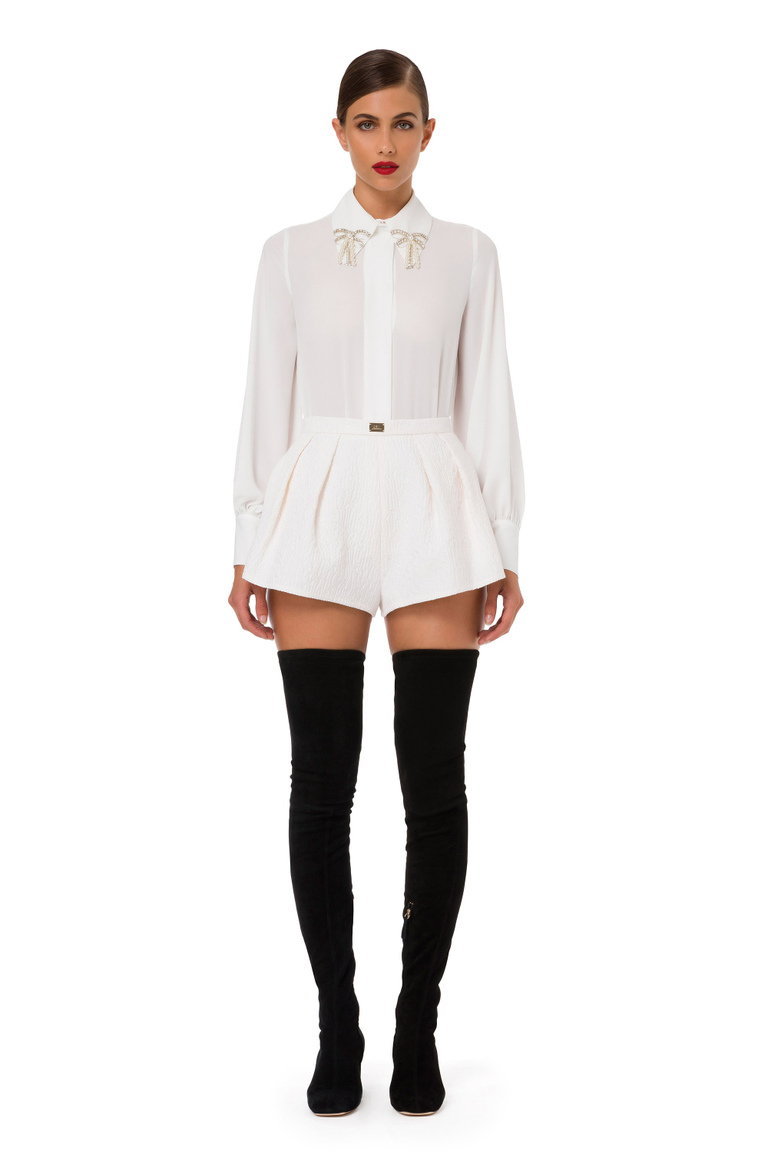 Long-sleeved blouse with pearl bows - Shirts and Blouses | Elisabetta Franchi® Outlet