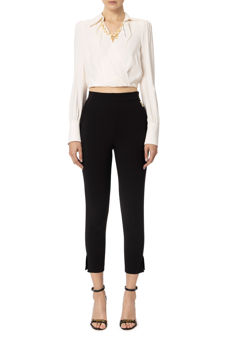 Cropped blouse in viscose georgette fabric with foulard scarf chain - Shirts | Elisabetta Franchi® Outlet