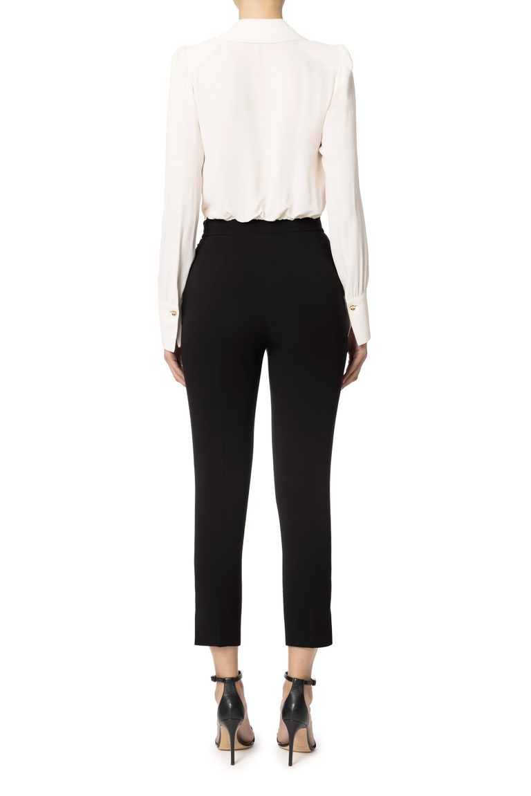 Cropped blouse in viscose georgette fabric with foulard scarf chain - Shirts | Elisabetta Franchi® Outlet