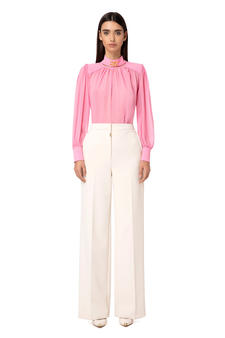 Shirt with high collar and logo plate - Shirts and Blouses | Elisabetta Franchi® Outlet