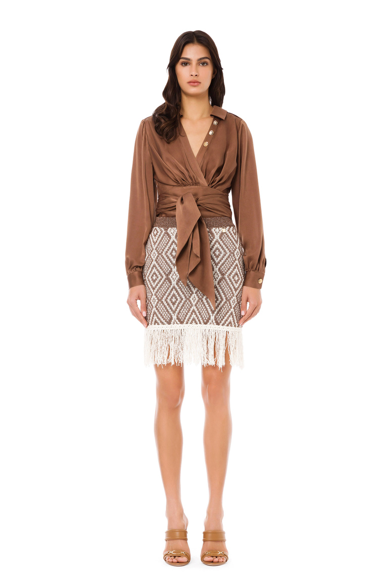 Silk satin short blouse - Shirts and Blouses | Elisabetta Franchi® Outlet