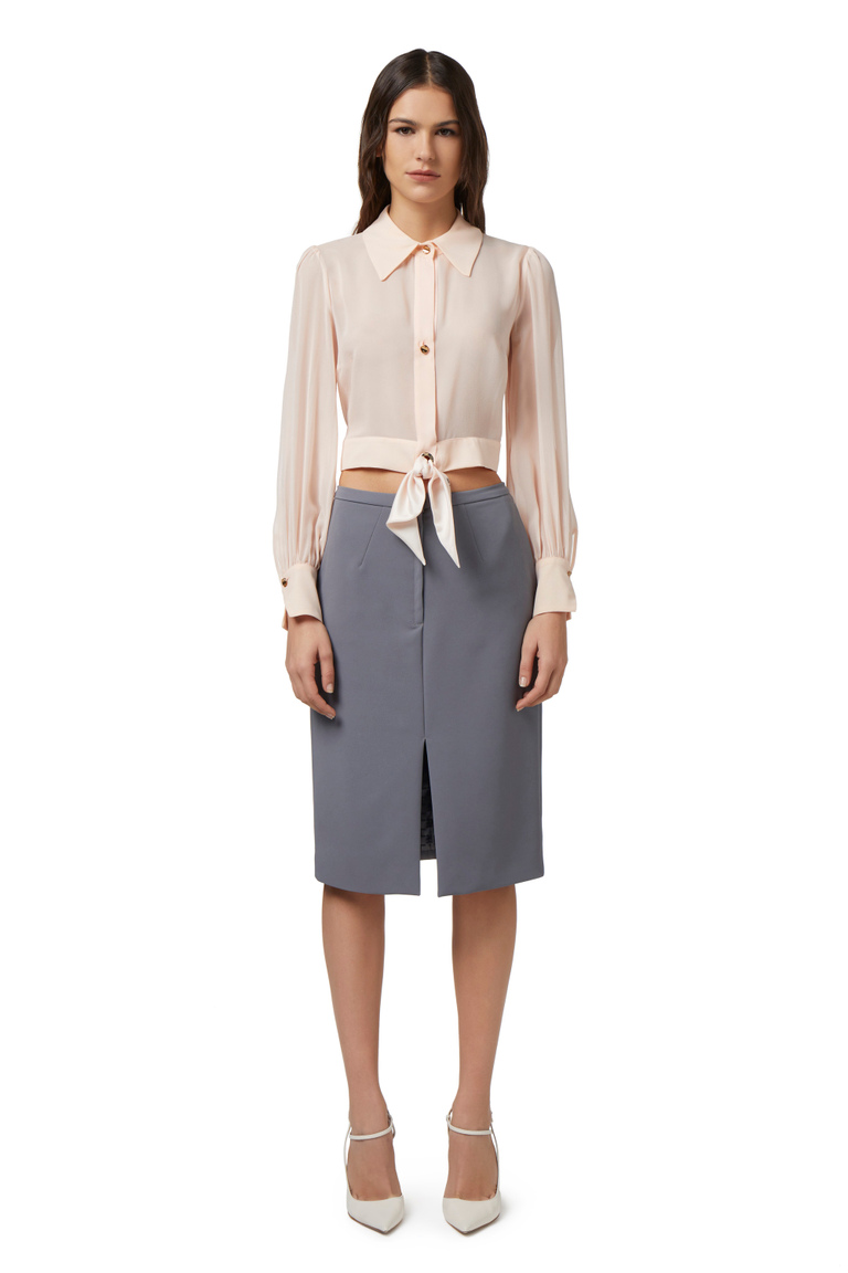 Cropped blouse in silk georgette fabric with knot - Shirts and Blouses | Elisabetta Franchi® Outlet