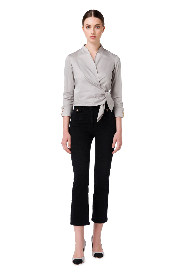 Shrug blouse with maxi bow - Shirts | Elisabetta Franchi® Outlet