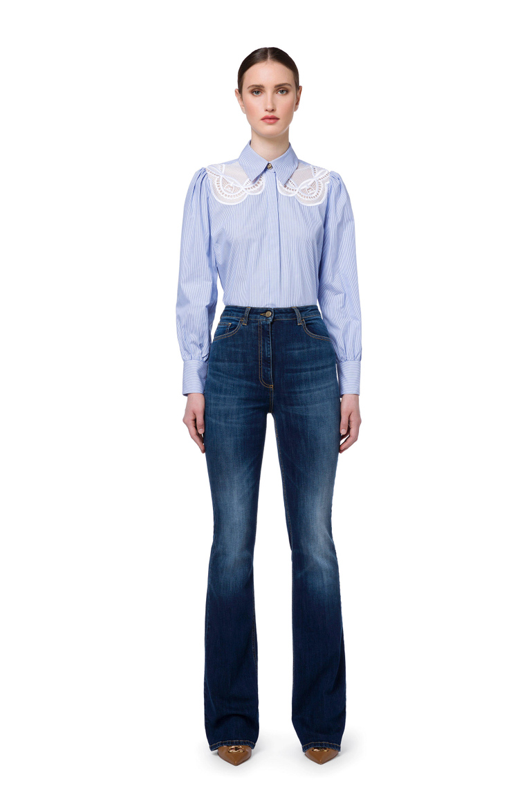 Long sleeve cotton shirt with strap motif - Shirts | Elisabetta Franchi® Outlet