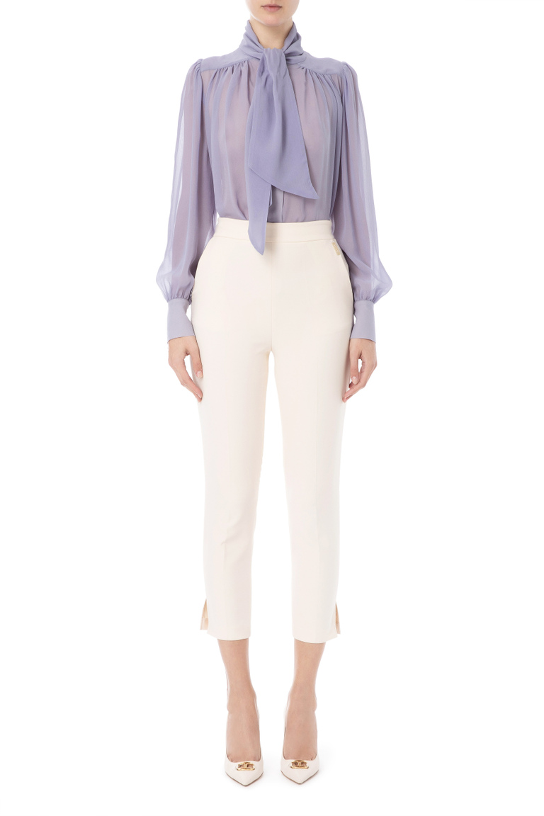 Blouse in georgette fabric with bow by Elisabetta Franchi - Shirts | Elisabetta Franchi® Outlet