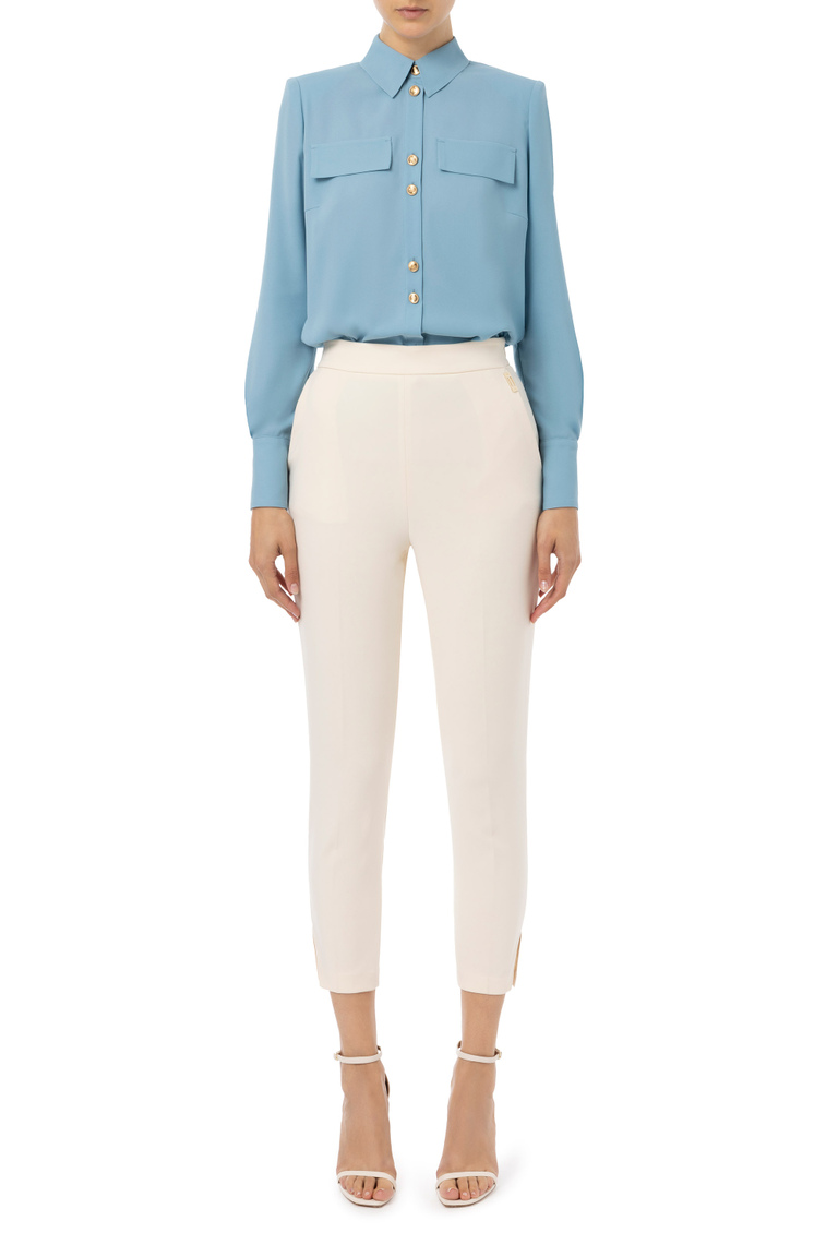 Long sleeve blouse in georgette fabric with micro buttons - Topwear | Elisabetta Franchi® Outlet