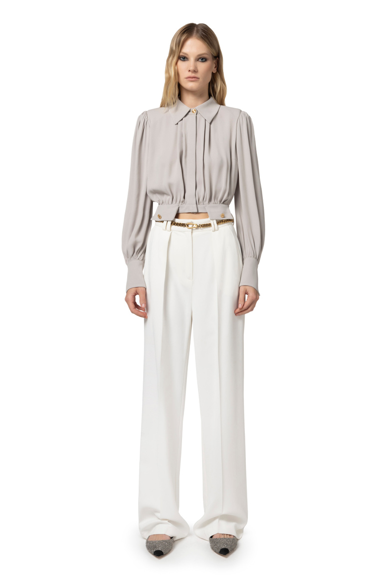 Cropped blouse in viscose georgette fabric - Shirts and Blouses | Elisabetta Franchi® Outlet
