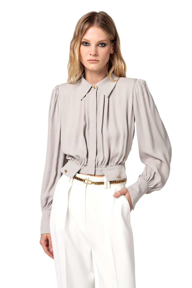 Cropped blouse in viscose georgette fabric - Shirts and Blouses | Elisabetta Franchi® Outlet