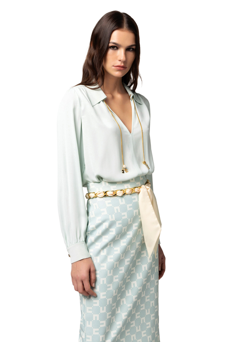 Camicia in georgette di viscosa con accessorio sul collo - Camicie e bluse | Elisabetta Franchi® Outlet