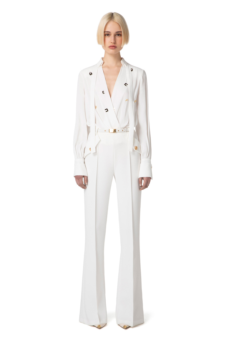 Bodysuit-style shirt in viscose fabric with little scarf - Shirts and Blouses | Elisabetta Franchi® Outlet