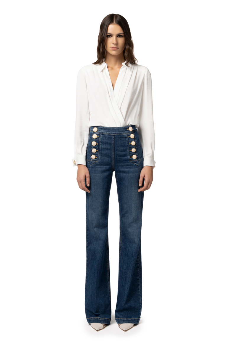 Wickel-Blusenbody aus Viskose-Georgette mit Manschettenknopf - Bodysuits | Elisabetta Franchi® Outlet