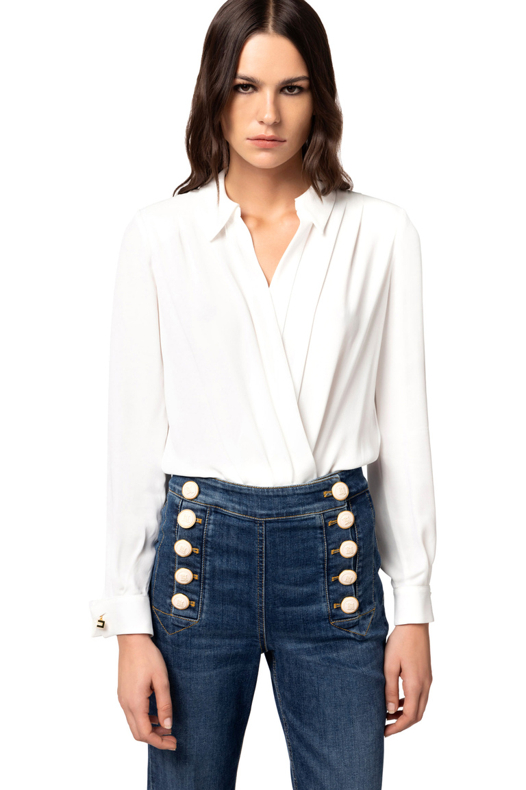 Wickel-Blusenbody aus Viskose-Georgette mit Manschettenknopf - Bodysuits | Elisabetta Franchi® Outlet
