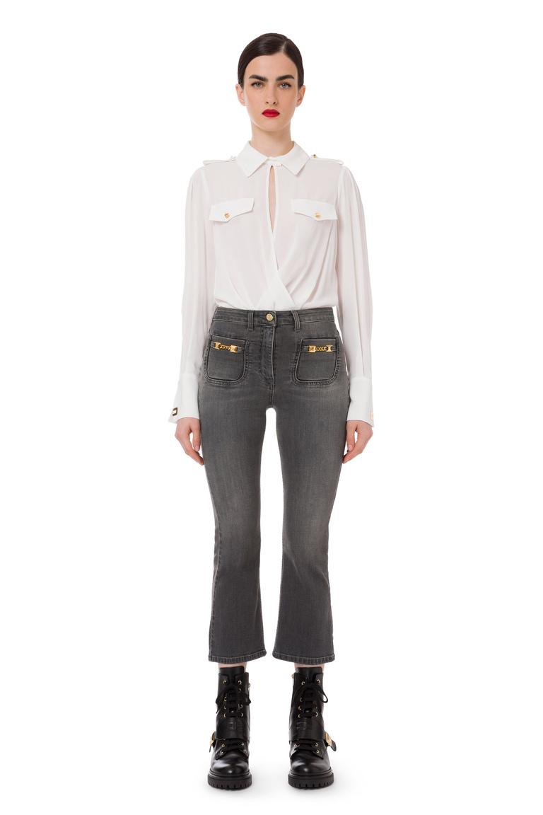 Bodysuit-style shirt with pockets and gold buttons - Top e T-shirts | Elisabetta Franchi® Outlet